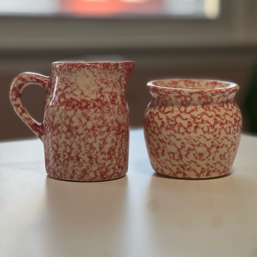 Marshall Pottery Red Spongeware vintage-style Pitcher and Bowl Set